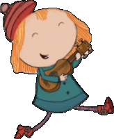 a cartoon girl with red hair is holding a guitar and smiling