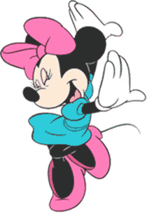 a cartoon of minnie mouse wearing a blue sweater and pink shoes