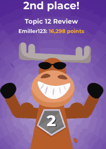 a moose wearing sunglasses has the number 2 on his chest