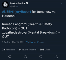 a boston celtics tweet about romeo langford