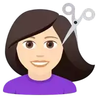 an illustration of a woman getting her hair cut by a pair of scissors