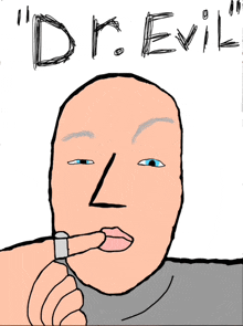 a drawing of a bald man with the word " dr. evil " written on it