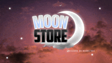 a logo for moon store with a crescent moon in the sky