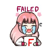 a girl with pink hair is crying and holding a sign that says failed