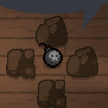 a pixel art of a bomb with a skull and crossbones on it