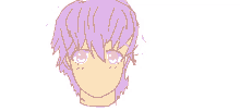 a drawing of a girl with pink eyes and purple hair