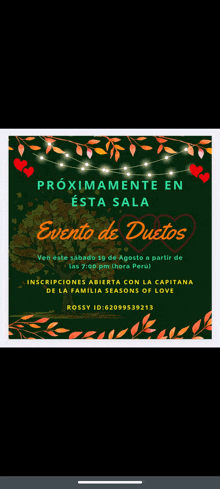 an advertisement for an event called evento de duetos in spanish