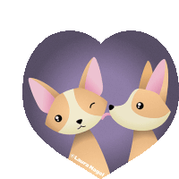 two chihuahuas are kissing in a heart shaped frame with laura nagel written on the bottom