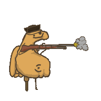 a cartoon drawing of a dog holding a rifle with smoke coming out of it