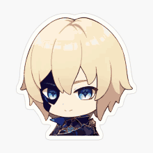 a sticker of a blonde haired anime character with blue eyes