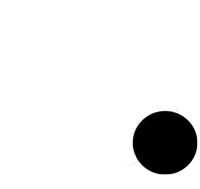 a black circle on a white background with a white border .