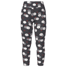 a pair of leggings with a pattern of baseballs and hearts on them