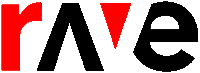 a red and black logo that says rave on a white background