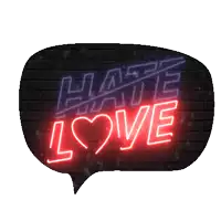 a neon sign that says hate love in a heart shape