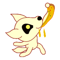 a cartoon drawing of a dog holding a banana in its mouth