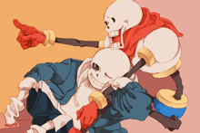 a drawing of two skeletons one of which is giving a thumbs up