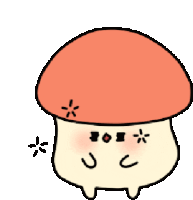 a cartoon drawing of a mushroom with a red hat and a star on it 's head .