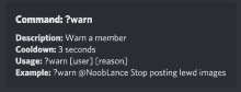 a screenshot of a command that says command warn