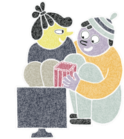 a cartoon drawing of a man and woman watching tv