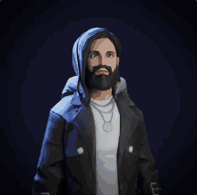 a 3d model of a man with a beard wearing a hooded jacket