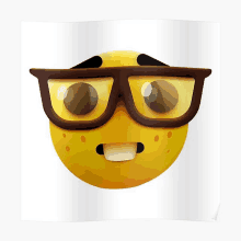 a yellow smiley face with glasses and a surprised look on its face