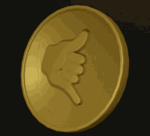 a gold coin with a hand giving a thumbs down sign on it