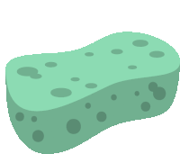 a green sponge with holes in it is against a white background