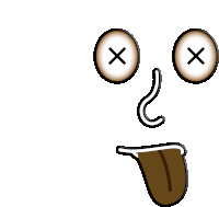 a cartoon face with a tongue sticking out and two x 's on its eyes