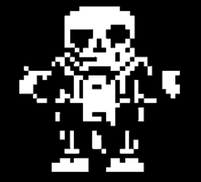 a pixel art drawing of a skeleton on a black background