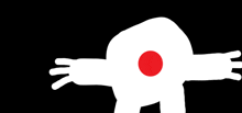 a drawing of a person with arms outstretched and a red dot in the middle