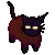 a pixel art drawing of a black cat with yellow eyes and a long tail .