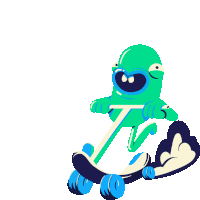 a green cartoon character is riding a scooter with the letter z on it