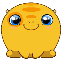 a yellow cartoon character with big blue eyes and a smiling face