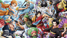 a group of anime characters including nami and chopper are gathered together