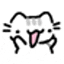 a pixel art drawing of a cat with its mouth open and its tongue sticking out .