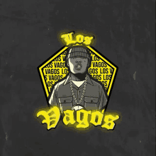 a logo for los vagos shows a man in a beanie and chains