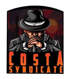 costa syndicate logo with a man in a suit and hat