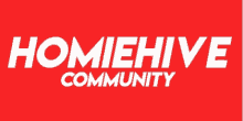 a red sign that says homehive community on it