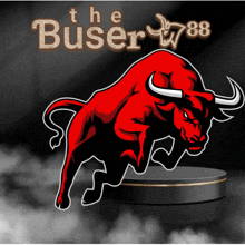 a logo for the buser 88 with a red bull on a black background