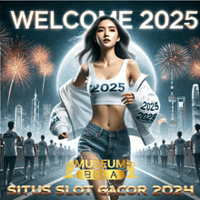 a poster for situs slot gacor shows a woman running