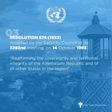 a blue poster that says resolution 874 ( 1993 ) on it