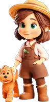 a cartoon girl is standing next to a dog