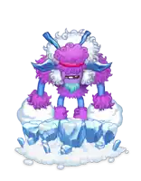 a cartoon character with purple hair and blue arms is standing on ice