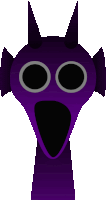 a purple monster with horns and circle eyes