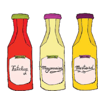 a drawing of ketchup mayonnaise and mustard