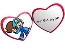 a heart shaped mirror with a picture of a girl and the words ann the alynn on it