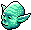 a pixel art drawing of a goblin 's head with wings .