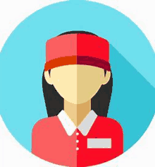 a woman wearing a red hat and a red shirt is in a circle with a long shadow .