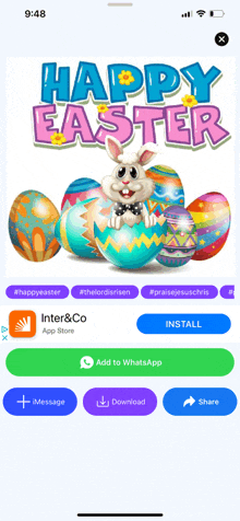 a screenshot of a happy easter app on a cell phone