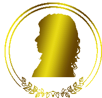 a silhouette of a woman in a gold circle with leaves around her